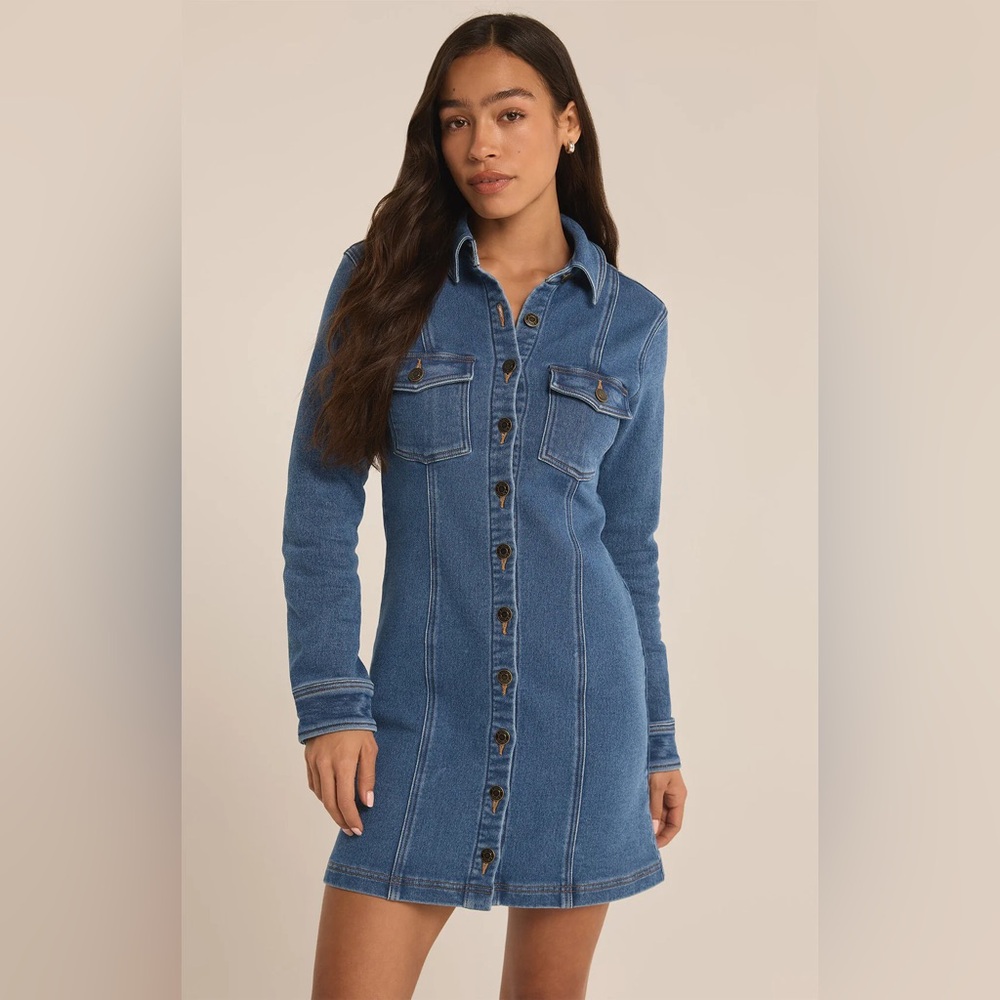 Z Supply Candice Cotton knit denim Dress - Picture 3 of 3